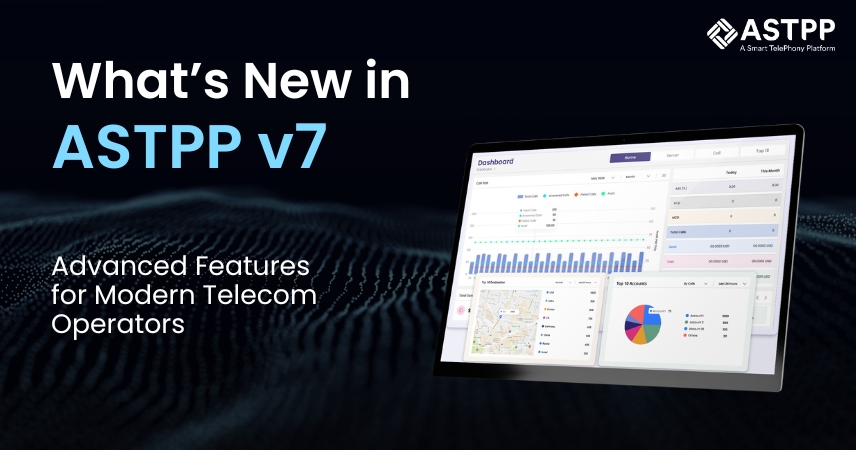 Preview banner showcasing “What’s New in ASTPP v7” with a dashboard interface and key platform updates.