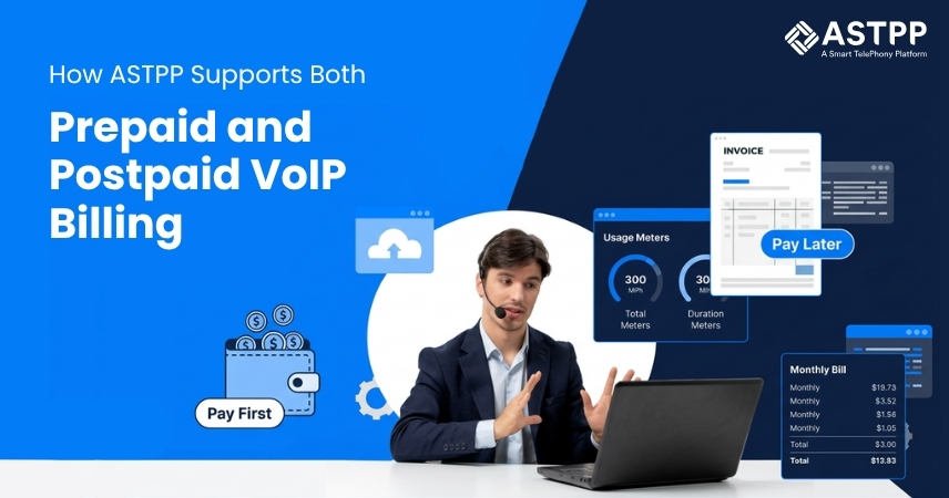 Overview of ASTPP billing platform supporting both prepaid and postpaid VoIP billing models, enabling flexible charging, real-time balance management, and automated invoicing.